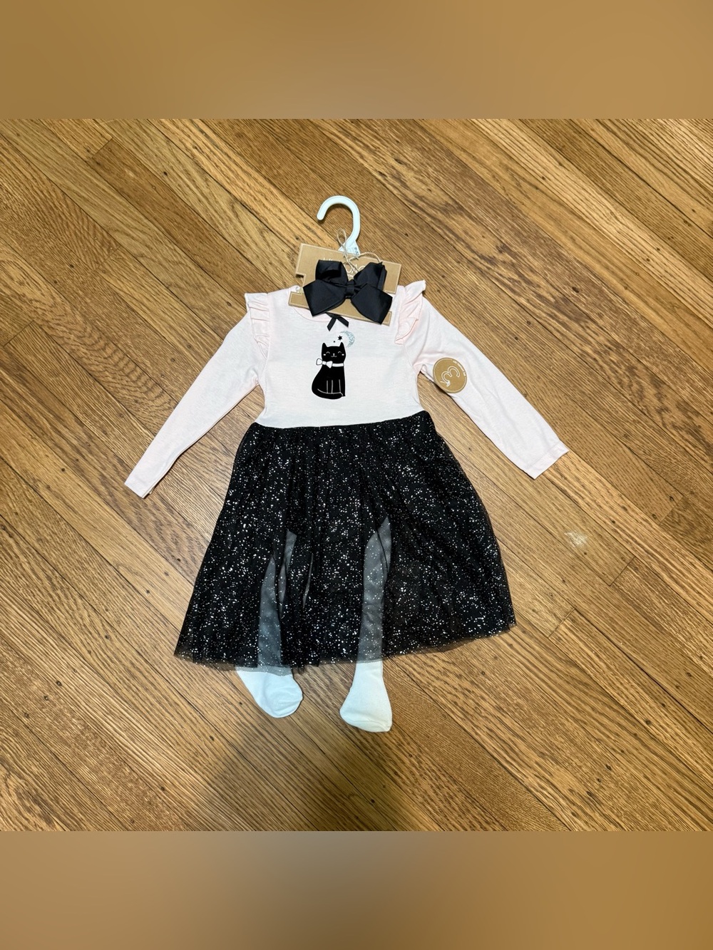 NWT Lila & Jack Long Sleeve Dress Onesies w Black Sparkle Skirt & Bow 18-24 mos